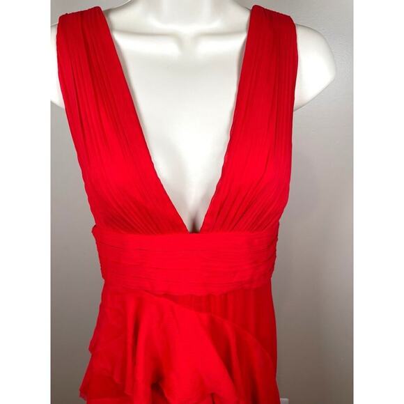 Alice + Olivia Bright Ruby Red Holly Asymmetric Ruffle Maxi Dress Size 2 - Picture 4 of 10